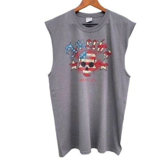 Men’s America Land Of The Free Skull Muscle T-Shirt - Picture 6 of 7